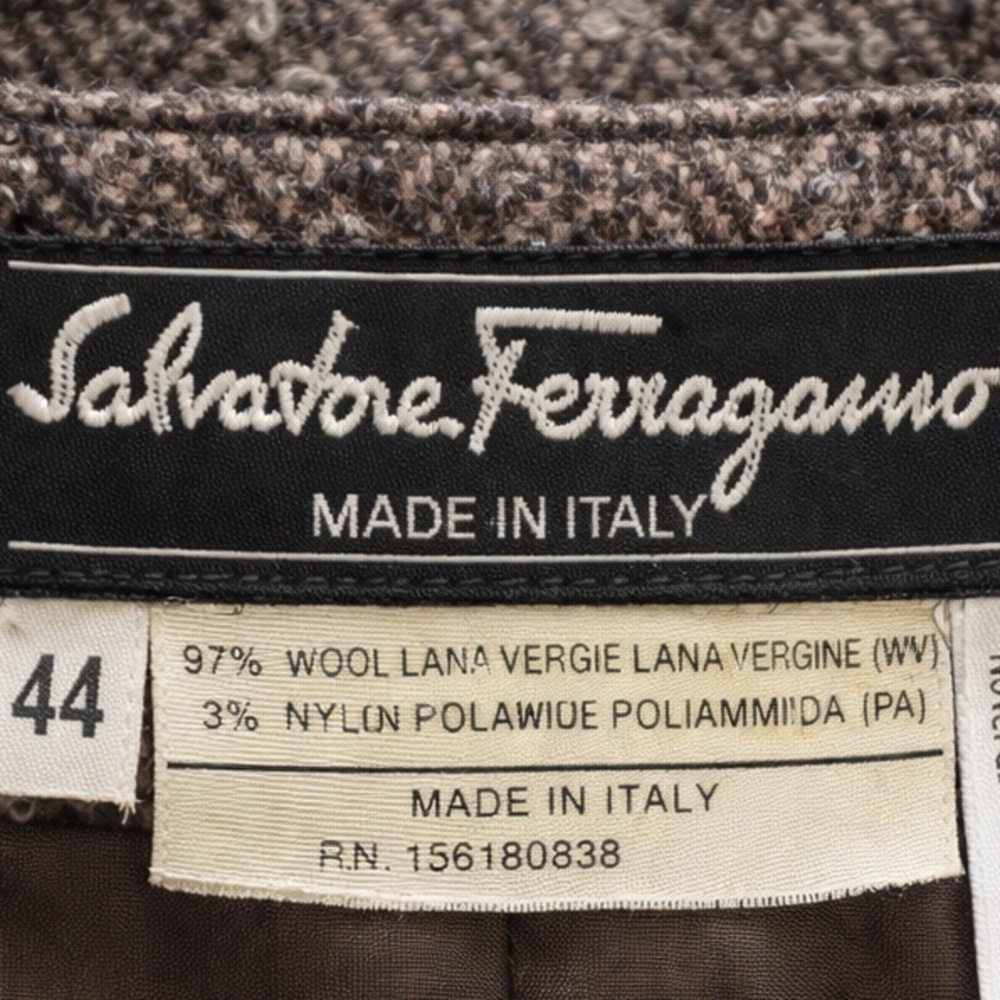 Salvatore Ferragamo Vintage Brown Tweed Skirt Suit Wool Italy IT 44 Size 6 / 8 - Picture 8 of 13